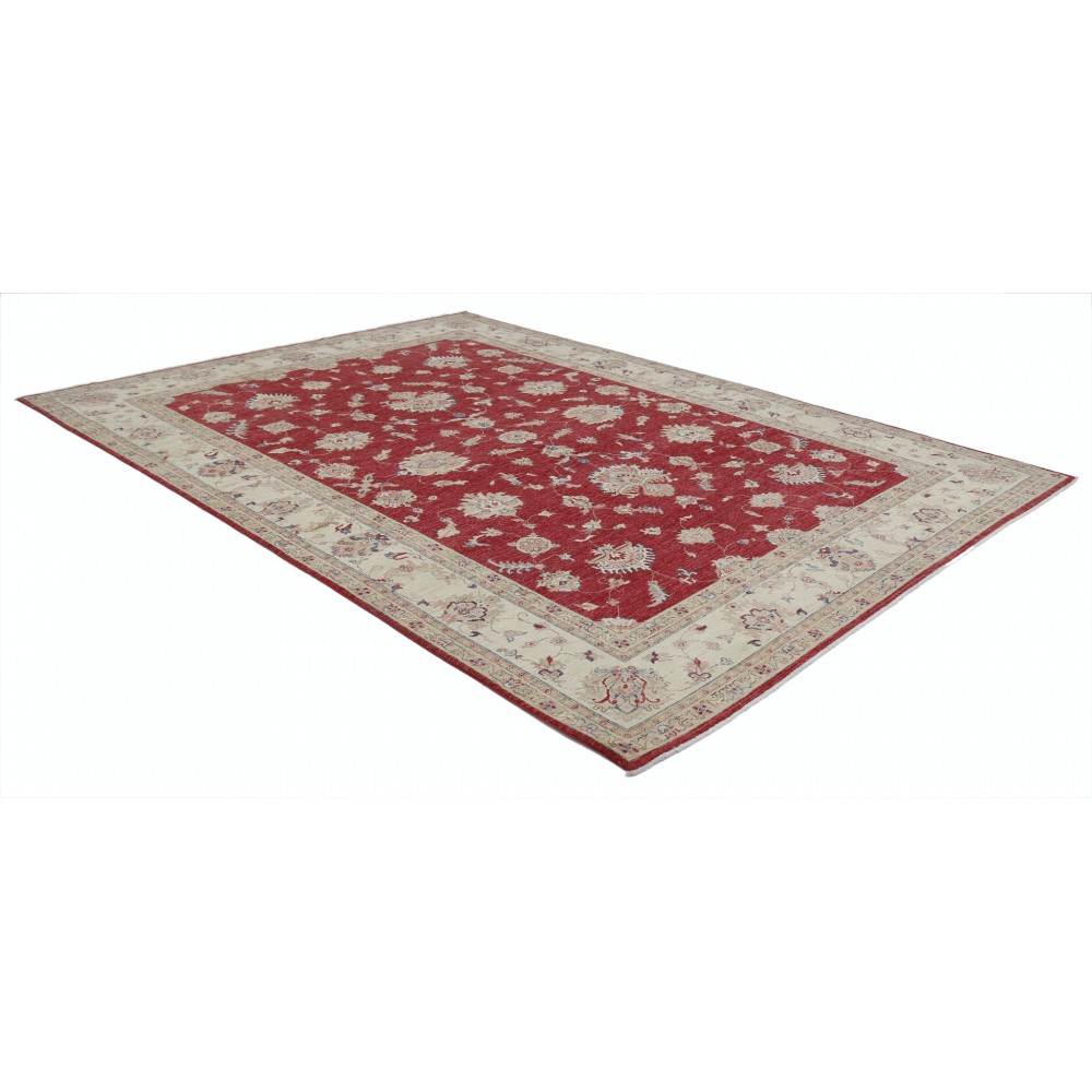 Hand Knotted Floral Area Rug with Red Field and Ivory Border | Turkish Oushak Wool Carpet Hand Knotted Floral Area Rug with Red Field and Ivory Border | Turkish Oushak Wool Carpet