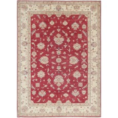 Hand Knotted Floral Area Rug with Red Field and Ivory Border | Turkish Oushak Wool Carpet