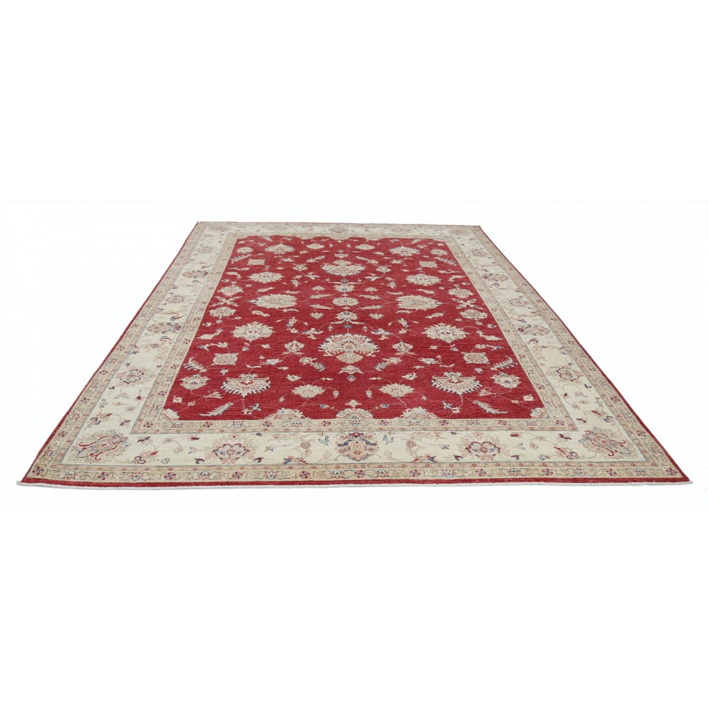 Hand Knotted Floral Area Rug with Red Field and Ivory Border | Turkish Oushak Wool Carpet Hand Knotted Floral Area Rug with Red Field and Ivory Border | Turkish Oushak Wool Carpet