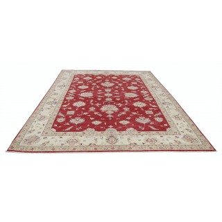 Hand Knotted Floral Area Rug with Red Field and Ivory Border | Turkish Oushak Wool Carpet