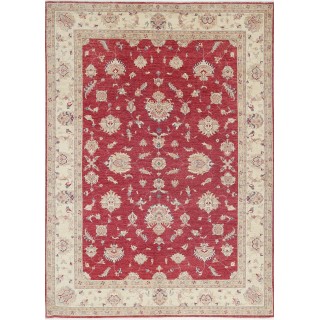 Hand Knotted Floral Area Rug with Red Field and Ivory Border | Turkish Oushak Wool Carpet