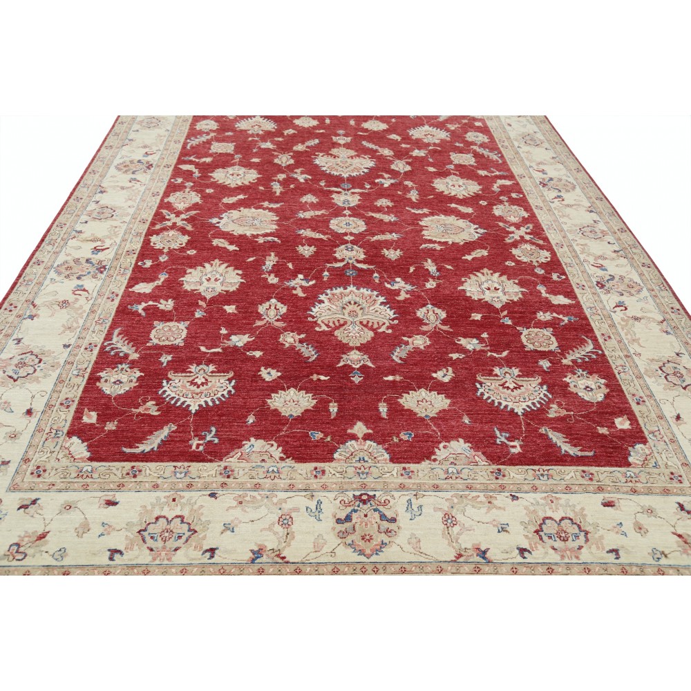 Hand Knotted Floral Area Rug with Red Field and Ivory Border | Turkish Oushak Wool Carpet Hand Knotted Floral Area Rug with Red Field and Ivory Border | Turkish Oushak Wool Carpet