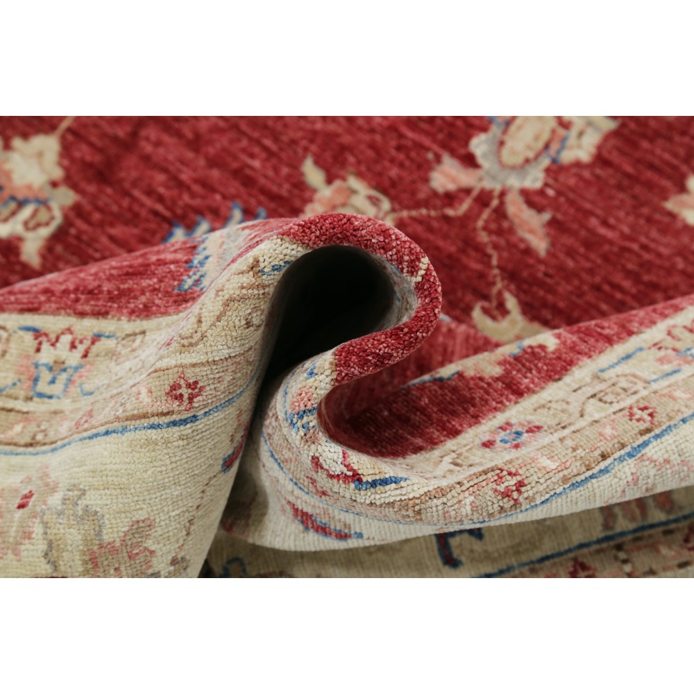 Hand Knotted Floral Area Rug with Red Field and Ivory Border | Turkish Oushak Wool Carpet Hand Knotted Floral Area Rug with Red Field and Ivory Border | Turkish Oushak Wool Carpet