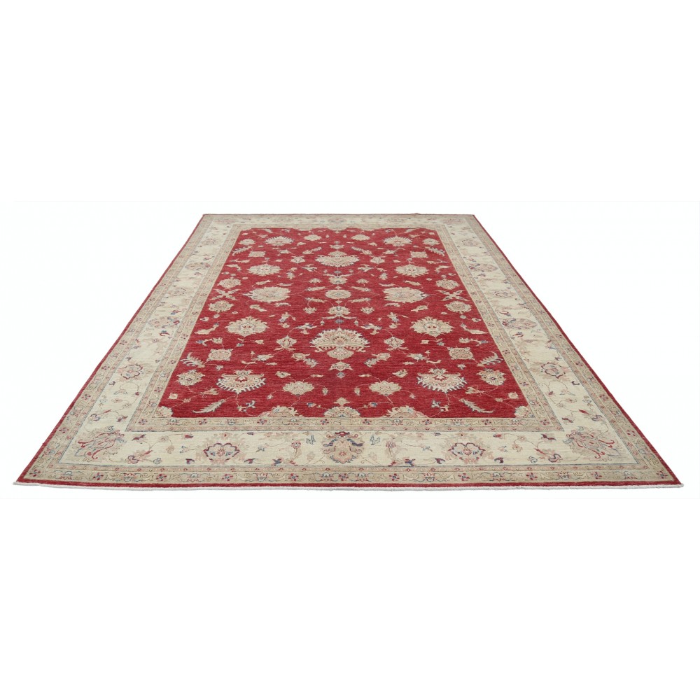 Hand Knotted Red and Beige Wool Area Rug | Turkish Floral Patterned Rug Hand Knotted Red and Beige Wool Area Rug | Turkish Floral Patterned Rug