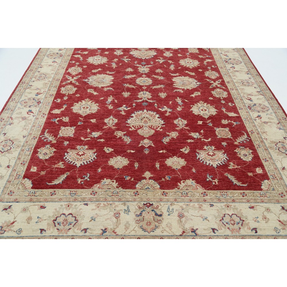 Hand Knotted Red and Beige Wool Area Rug | Turkish Floral Patterned Rug Hand Knotted Red and Beige Wool Area Rug | Turkish Floral Patterned Rug