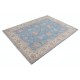 Hand Knotted Floral Turkish Area Rug with Blue Field and Ivory Border | 100% Wool Hand Knotted Floral Turkish Area Rug with Blue Field and Ivory Border | 100% Wool