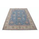 Hand Knotted Floral Turkish Area Rug with Blue Field and Ivory Border | 100% Wool Hand Knotted Floral Turkish Area Rug with Blue Field and Ivory Border | 100% Wool