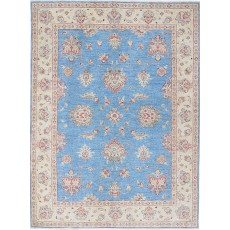 Hand Knotted Floral Turkish Area Rug with Blue Field and Ivory Border | 100% Wool