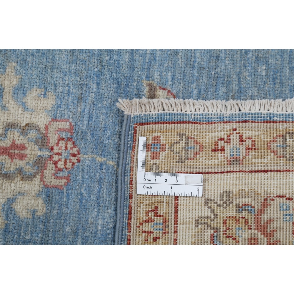 Hand Knotted Floral Turkish Area Rug with Blue Field and Ivory Border | 100% Wool Hand Knotted Floral Turkish Area Rug with Blue Field and Ivory Border | 100% Wool