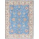 Hand Knotted Floral Turkish Area Rug with Blue Field and Ivory Border | 100% Wool Hand Knotted Floral Turkish Area Rug with Blue Field and Ivory Border | 100% Wool