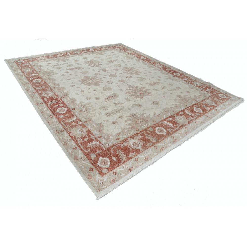 Hand Knotted Floral Patterned Large Area Rug with Ivory Field and Red Border | Wool Carpet for Home Decor Hand Knotted Floral Patterned Large Area Rug with Ivory Field and Red Border | Wool Carpet for Home Decor