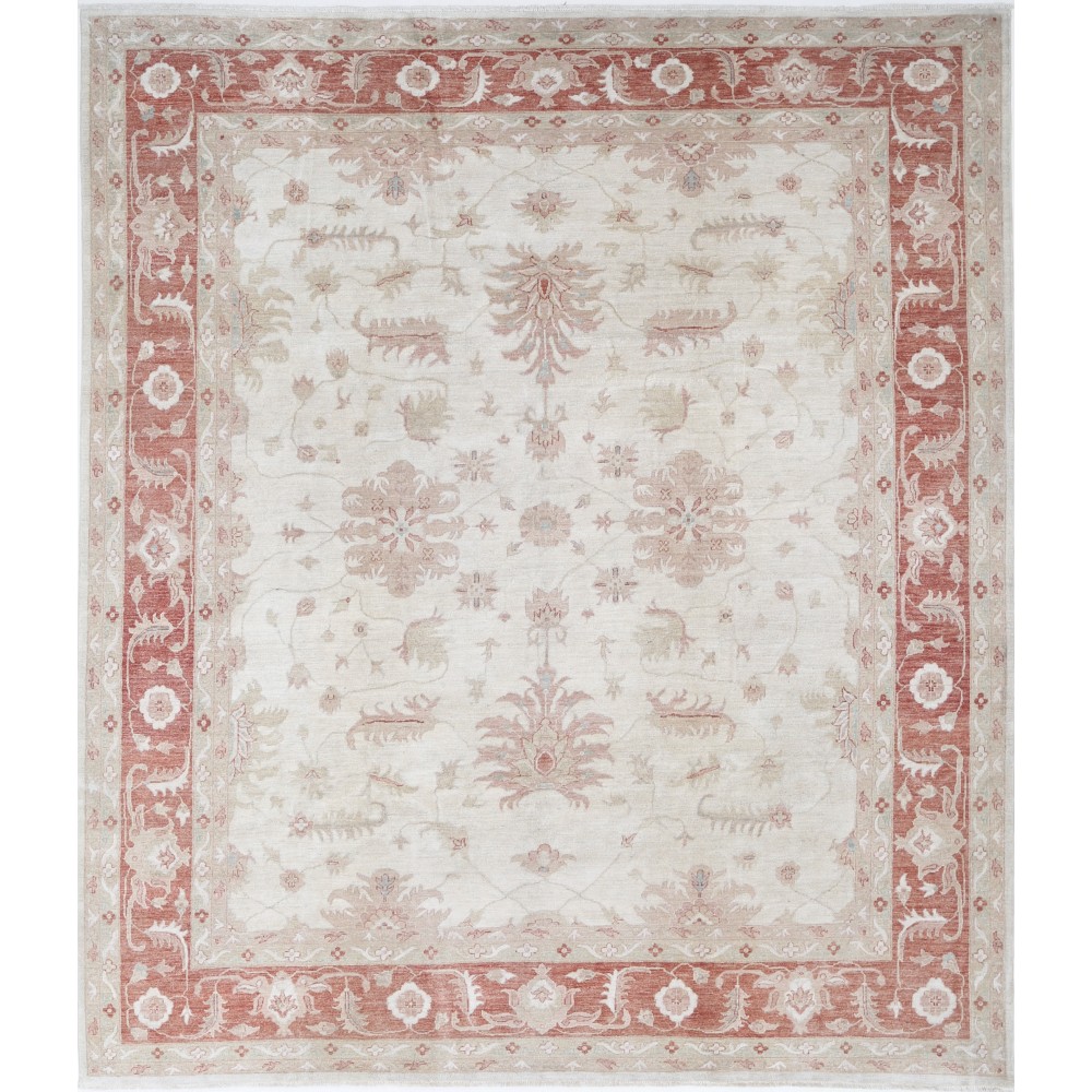 Hand Knotted Floral Patterned Large Area Rug with Ivory Field and Red Border | Wool Carpet for Home Decor Hand Knotted Floral Patterned Large Area Rug with Ivory Field and Red Border | Wool Carpet for Home Decor