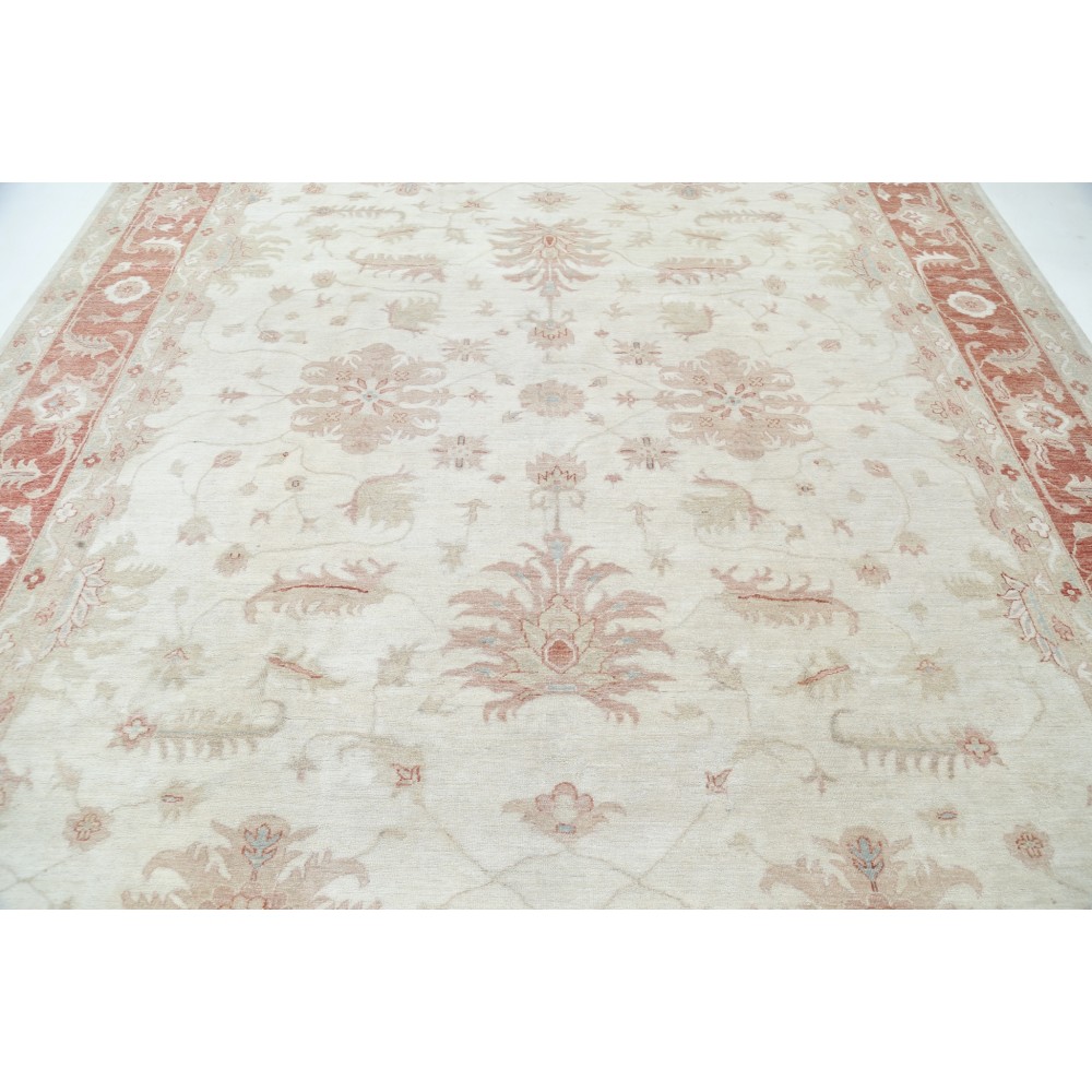 Hand Knotted Floral Patterned Large Area Rug with Ivory Field and Red Border | Wool Carpet for Home Decor Hand Knotted Floral Patterned Large Area Rug with Ivory Field and Red Border | Wool Carpet for Home Decor