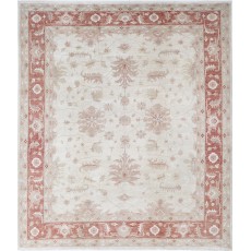 Hand Knotted Floral Patterned Large Area Rug with Ivory Field and Red Border | Wool Carpet for Home Decor