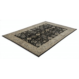Hand Knotted Black, Beige Wool Rug | Traditional Floral Pattern Carpet