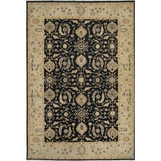 Hand Knotted Black, Beige Wool Rug | Traditional Floral Pattern Carpet
