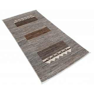 Hand Knotted Brown Area Rug, Geometric Tribal Pattern Accent Rug | All Wool