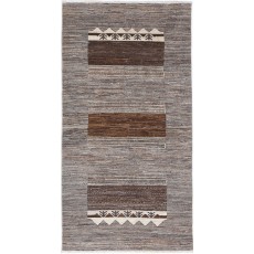Hand Knotted Brown Area Rug, Geometric Tribal Pattern Accent Rug | All Wool