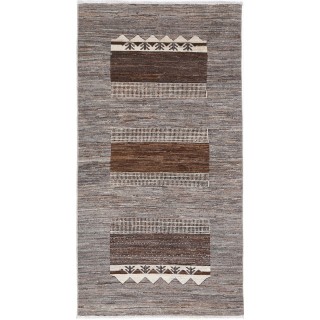 Hand Knotted Brown Area Rug, Geometric Tribal Pattern Accent Rug | All Wool