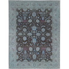 Hand Knotted Gray, Light Blue and Lavender Wool Area Rug | Turkish Floral Vase Design Carpet