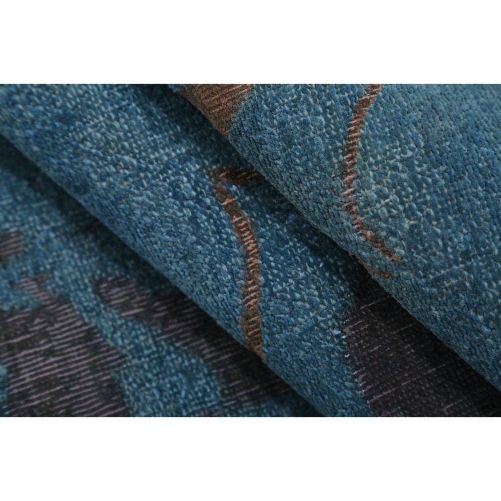 Hand Knotted Blue, Brown Long Runner Rug | Turkish Floral Hallway Rug | 100% Wool