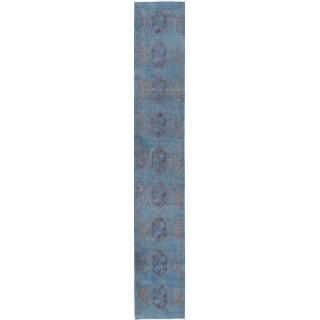 Hand Knotted Blue, Brown Long Runner Rug | Turkish Floral Hallway Rug | 100% Wool