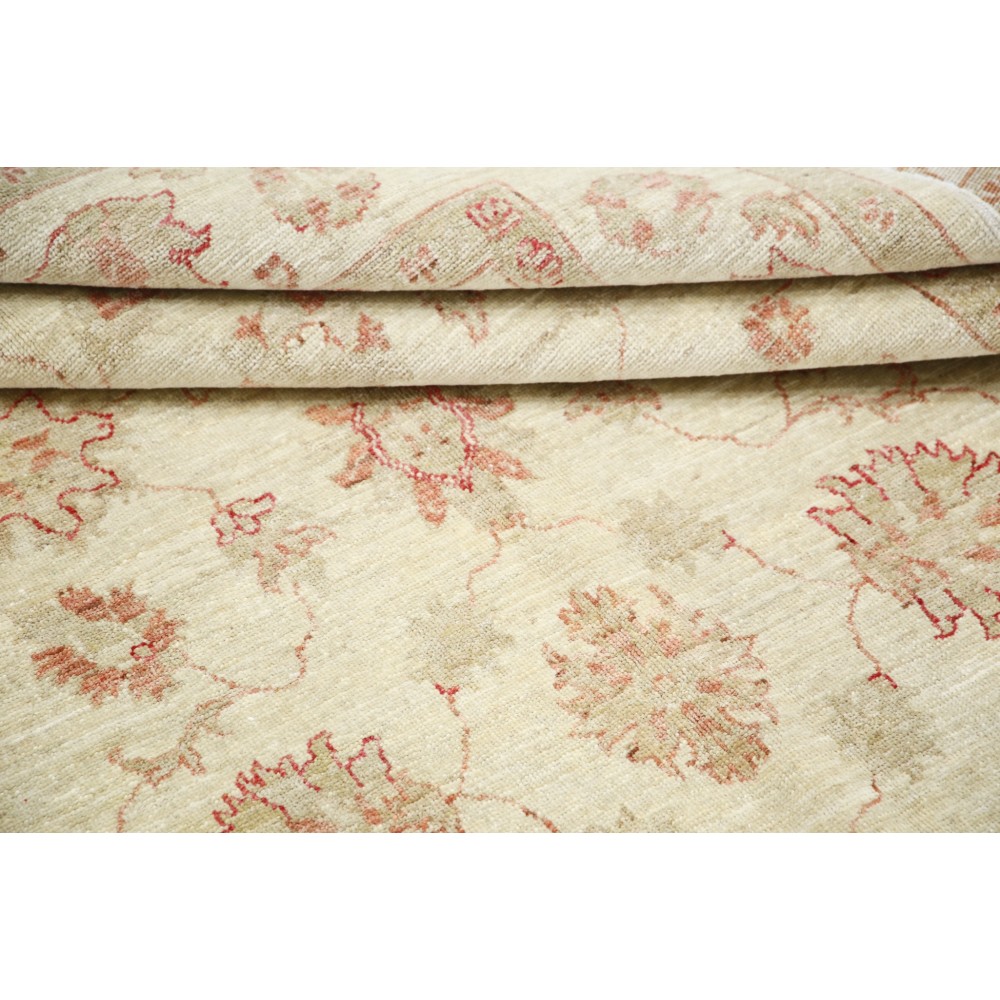 Hand Knotted Oushak Wool Rug | Beige Turkish Carpet with All-Over Floral Design
