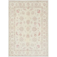 Hand Knotted Oushak Wool Rug | Beige Turkish Carpet with All-Over Floral Design