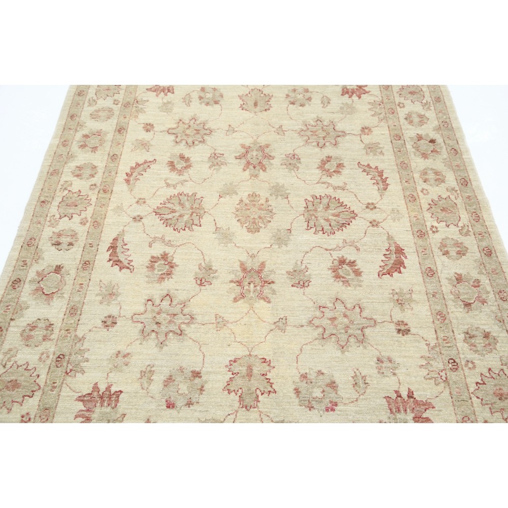 Hand Knotted Oushak Wool Rug | Beige Turkish Carpet with All-Over Floral Design