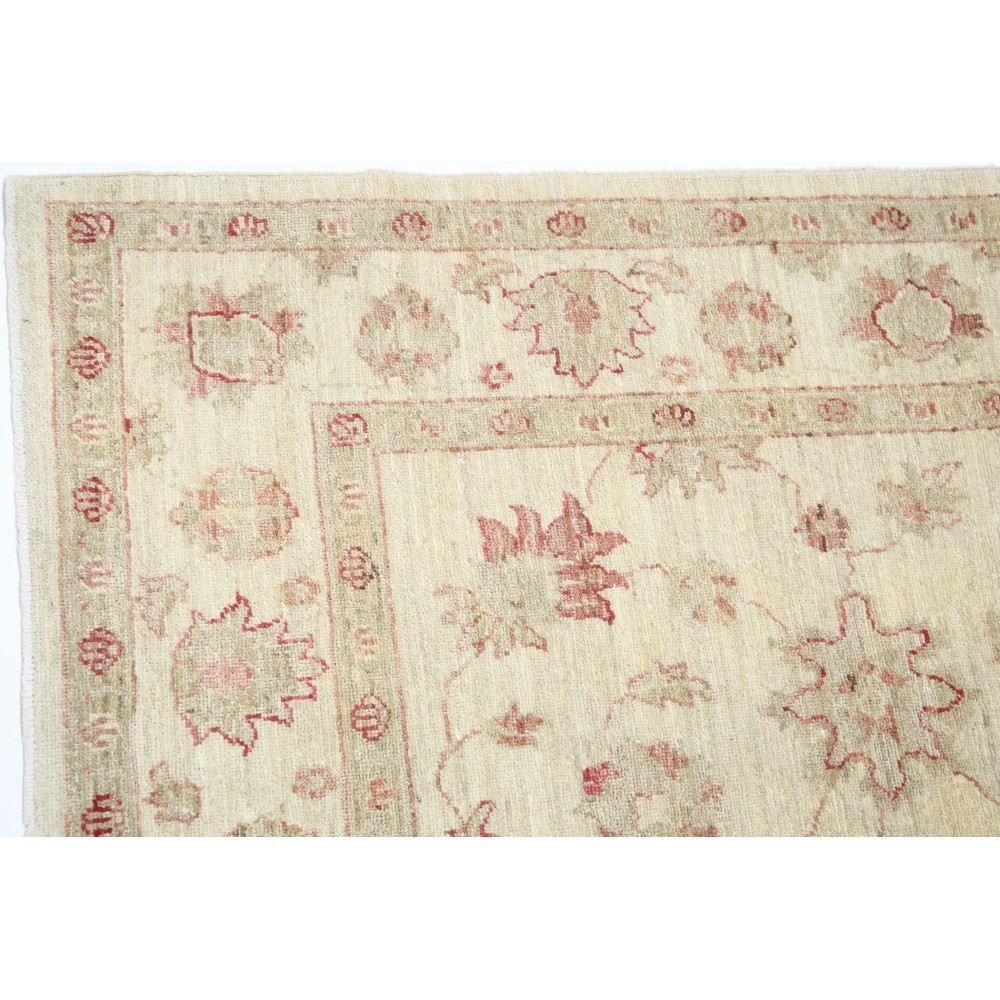 Hand Knotted Oushak Wool Rug | Beige Turkish Carpet with All-Over Floral Design