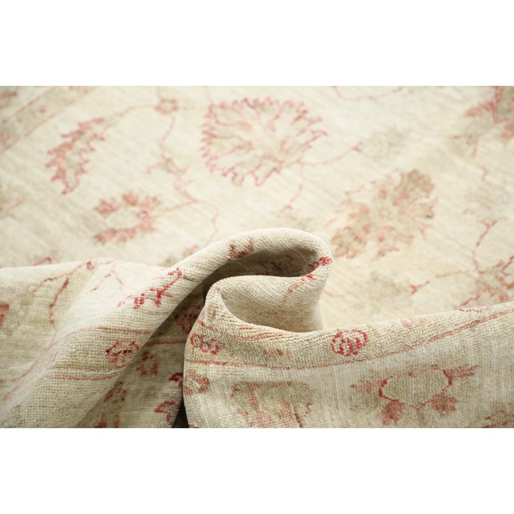 Hand Knotted Oushak Wool Rug | Beige Turkish Carpet with All-Over Floral Design