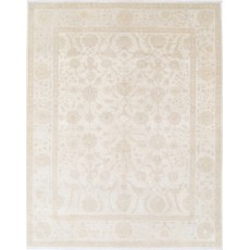 Hand Knotted Wool Large Area Rug | Floral Design Beige Carpet for Bedroom and Dining Room