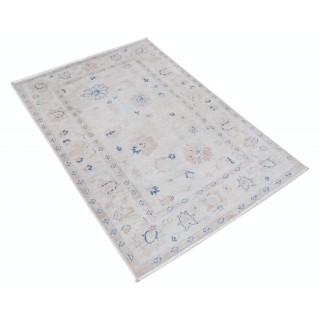 Hand Knotted Turkish Wool Rug | Beige Small Rug with All-Over Floral Design