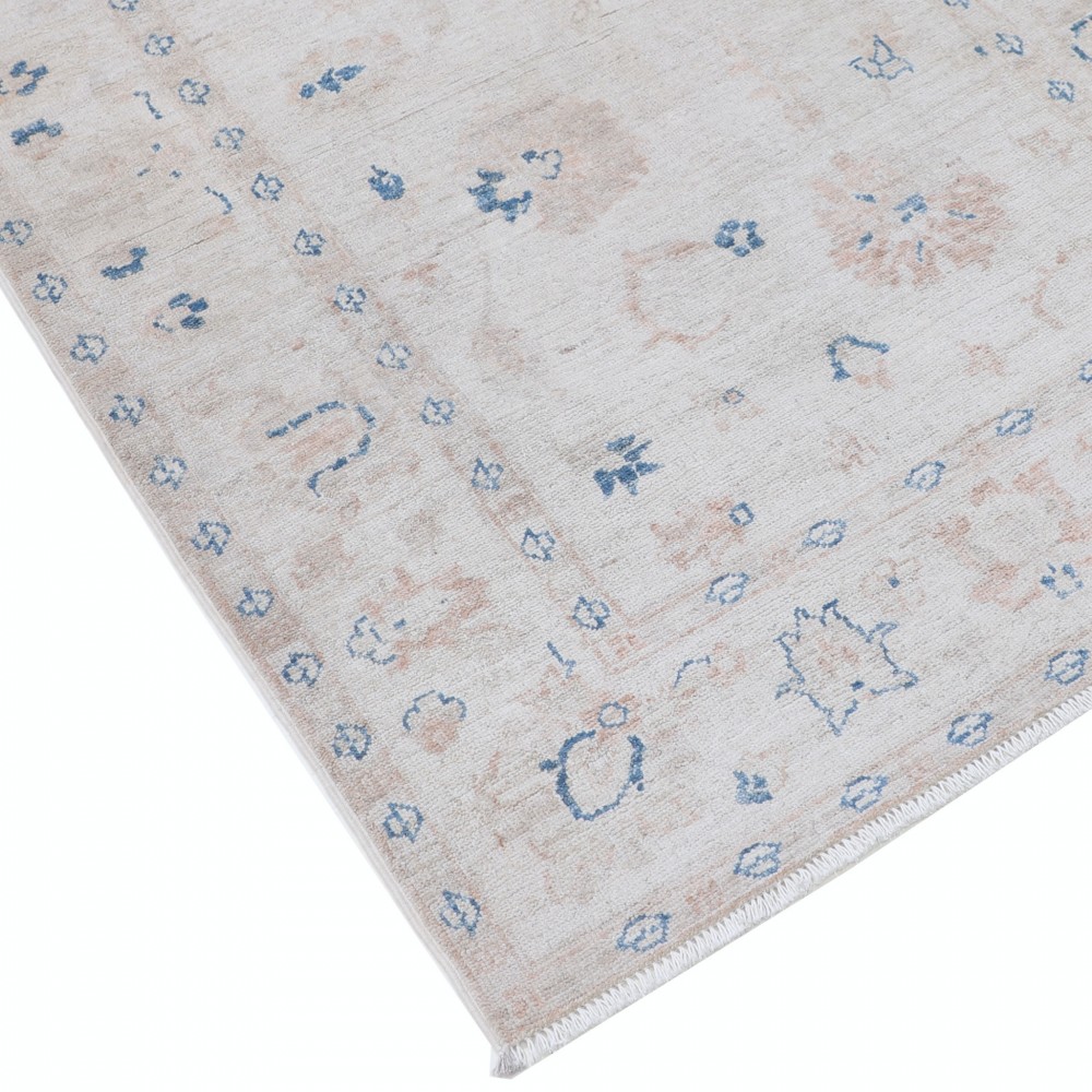 Hand Knotted Turkish Wool Rug | Beige Small Rug with All-Over Floral Design Hand Knotted Turkish Wool Rug | Beige Small Rug with All-Over Floral Design