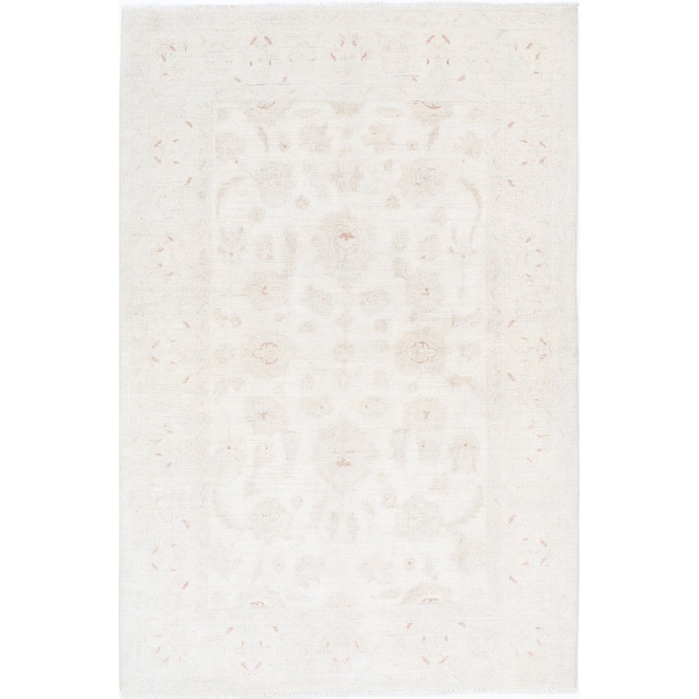 Hand Knotted Oushak Style Rug | Beige Turkish Accent Rug with All-Over Floral Design | 100% Wool Hand Knotted Oushak Style Rug | Beige Turkish Accent Rug with All-Over Floral Design | 100% Wool
