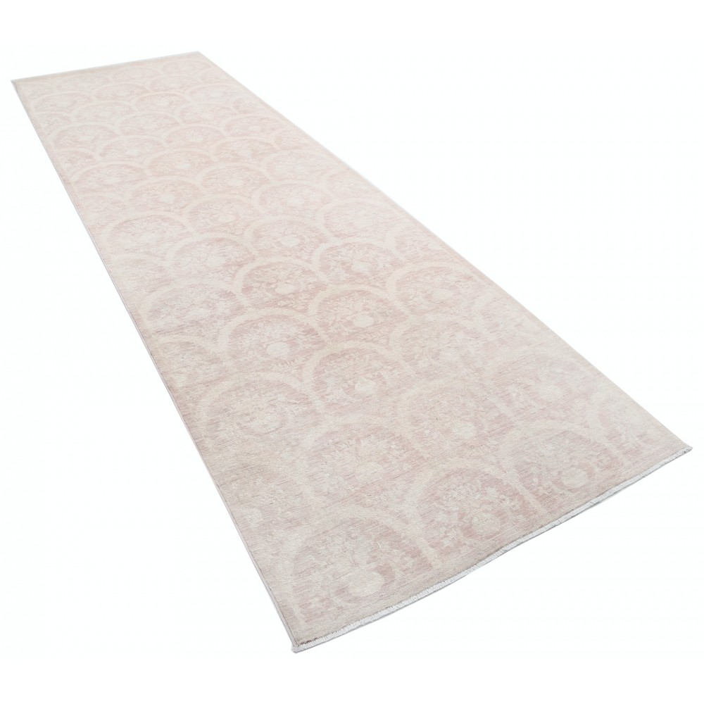 Hand Knotted Ivory, Pale Pink Wool Runner Rug | Turkish Ogee Trellis Design Corridor Rug for Hallway, Kitchen Hand Knotted Ivory, Pale Pink Wool Runner Rug | Turkish Ogee Trellis Design Corridor Rug for Hallway, Kitchen