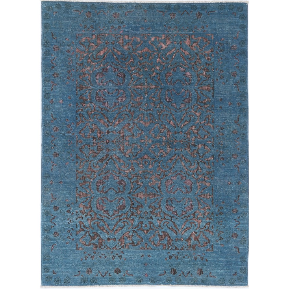 Hand Knotted Blue and Plum Wool Rug | Turkish Ornamental Geometric Design Accent Rug Hand Knotted Blue and Plum Wool Rug | Turkish Ornamental Geometric Design Accent Rug