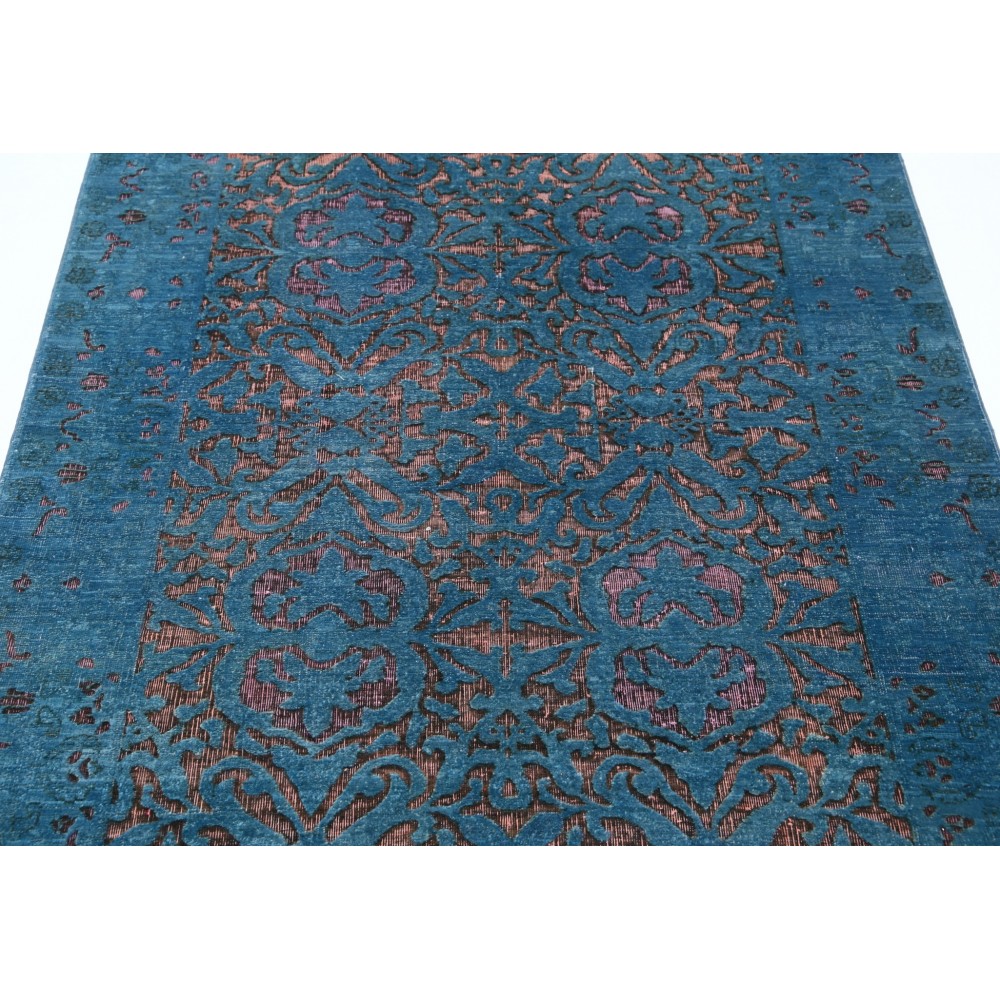 Hand Knotted Blue and Plum Wool Rug | Turkish Ornamental Geometric Design Accent Rug Hand Knotted Blue and Plum Wool Rug | Turkish Ornamental Geometric Design Accent Rug