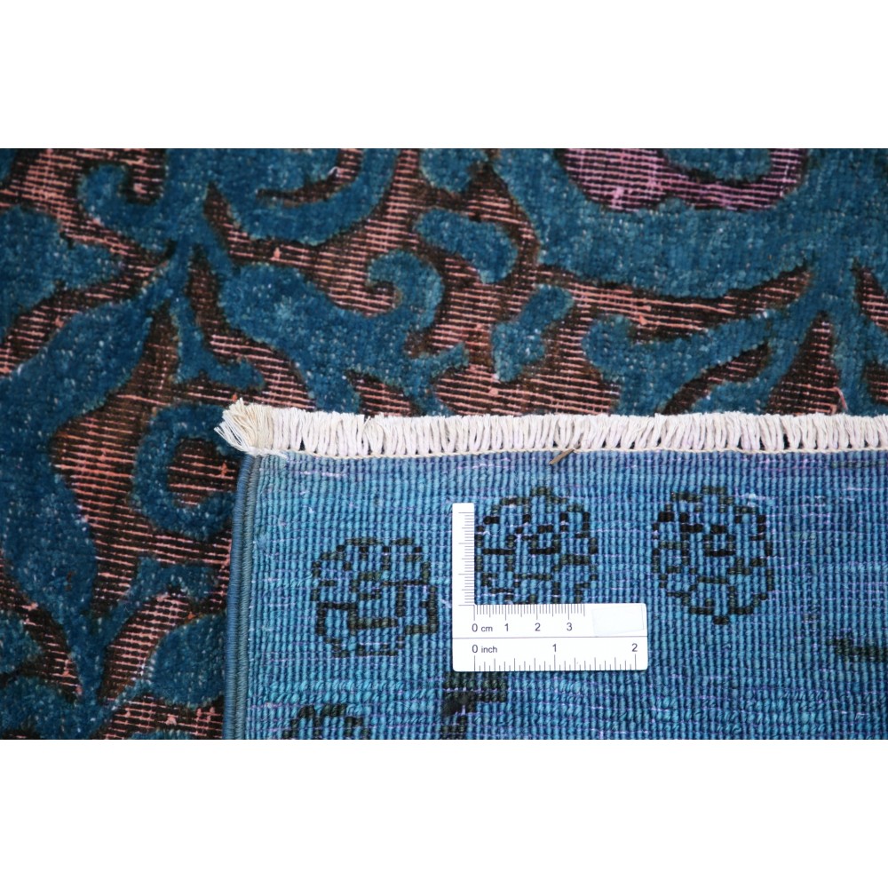 Hand Knotted Blue and Plum Wool Rug | Turkish Ornamental Geometric Design Accent Rug Hand Knotted Blue and Plum Wool Rug | Turkish Ornamental Geometric Design Accent Rug