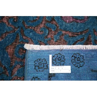 Hand Knotted Blue and Plum Wool Rug | Turkish Ornamental Geometric Design Accent Rug Hand Knotted Blue and Plum Wool Rug | Turkish Ornamental Geometric Design Accent Rug