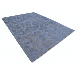 Hand Knotted Blue and Gray Wool Area Rug | Turkish Floral Botanical Design Carpet