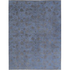 Hand Knotted Blue and Gray Wool Area Rug | Turkish Floral Botanical Design Carpet