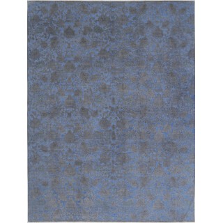 Hand Knotted Blue and Gray Wool Area Rug | Turkish Floral Botanical Design Carpet