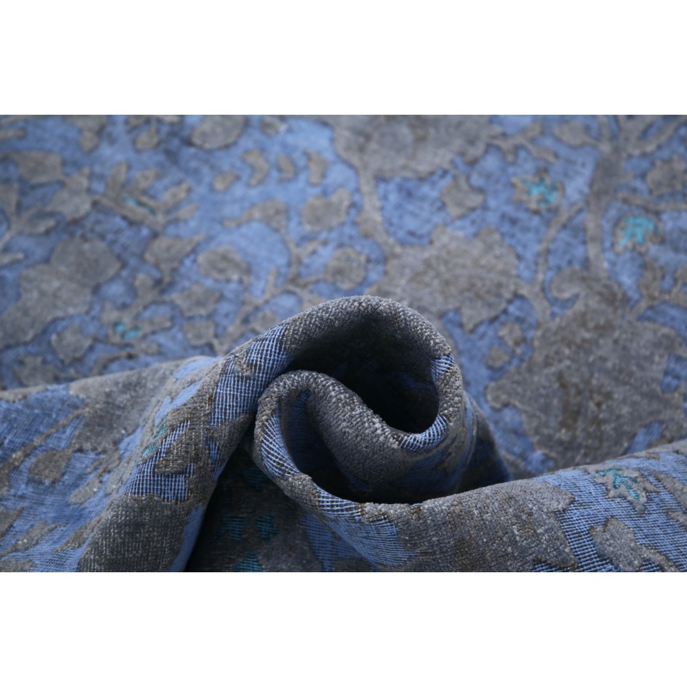 Hand Knotted Blue and Gray Wool Area Rug | Turkish Floral Botanical Design Carpet Hand Knotted Blue and Gray Wool Area Rug | Turkish Floral Botanical Design Carpet