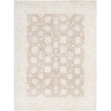 Handknotted Oushak Style Rug, Decorative Wool Area Rug, Floral Patterned Beige Carpet