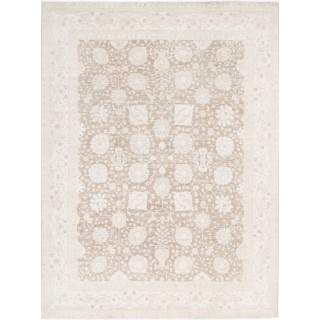 Handknotted Oushak Style Rug, Decorative Wool Area Rug, Floral Patterned Beige Carpet