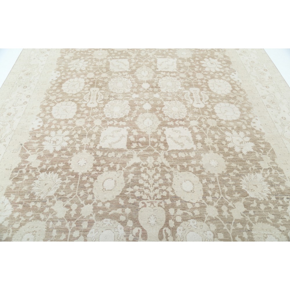Handknotted Oushak Style Rug, Decorative Wool Area Rug, Floral Patterned Beige Carpet Handknotted Oushak Style Rug, Decorative Wool Area Rug, Floral Patterned Beige Carpet