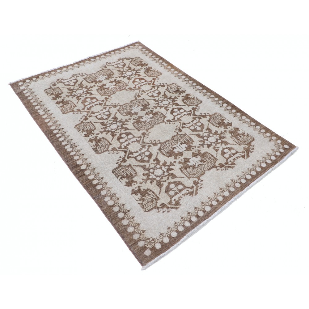Traditional Hand Knotted Brown, Ivory Wool Area Rug | Turkish Floral Motif Accent Rug Traditional Hand Knotted Brown, Ivory Wool Area Rug | Turkish Floral Motif Accent Rug