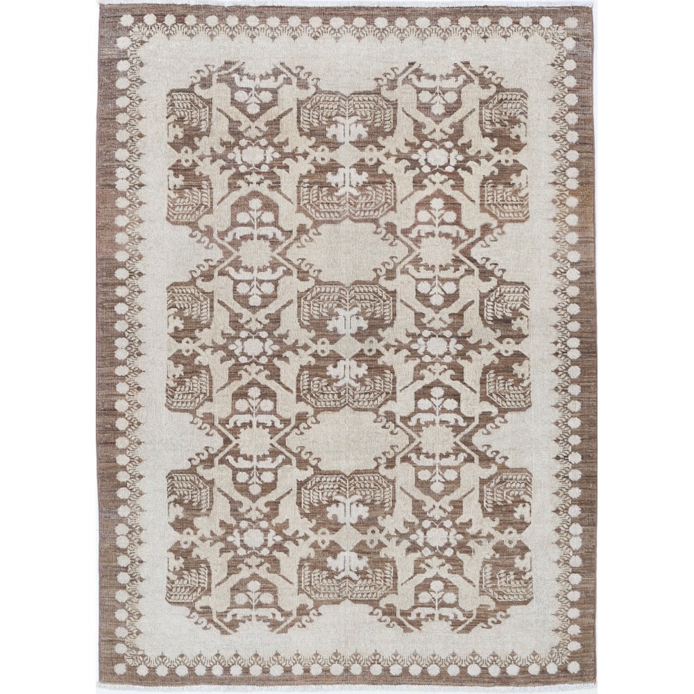 Traditional Hand Knotted Brown, Ivory Wool Area Rug | Turkish Floral Motif Accent Rug Traditional Hand Knotted Brown, Ivory Wool Area Rug | Turkish Floral Motif Accent Rug