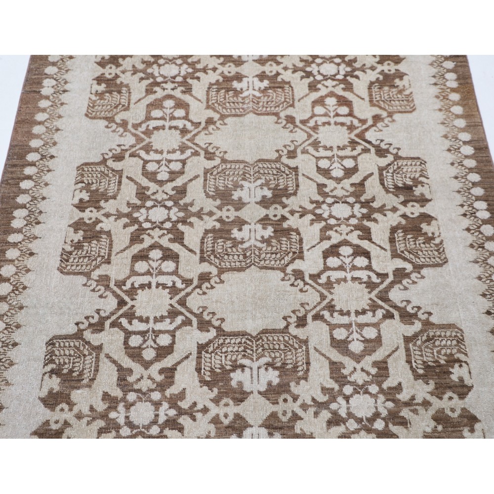 Traditional Hand Knotted Brown, Ivory Wool Area Rug | Turkish Floral Motif Accent Rug Traditional Hand Knotted Brown, Ivory Wool Area Rug | Turkish Floral Motif Accent Rug